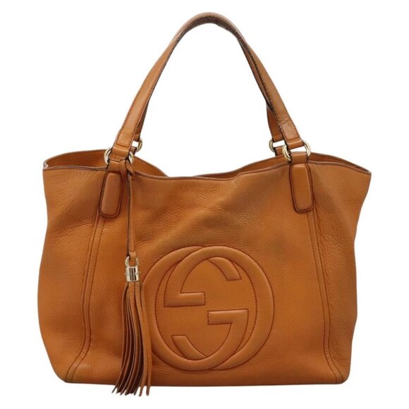 GUCCI Soho Hand Bag Leather Orange Gold - Picture 2 of 16